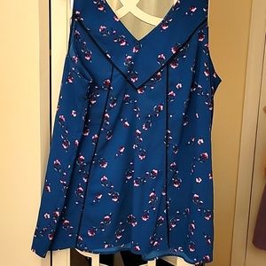 Teal floral V-neck sleeveless top